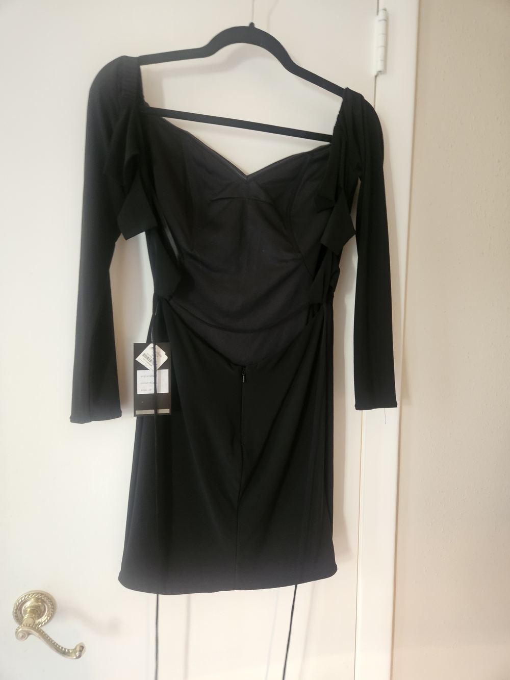 La Femme Black Long Sleeve Sweetheart Neck Mini Dress
